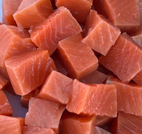 Fresh wild salmon cubes